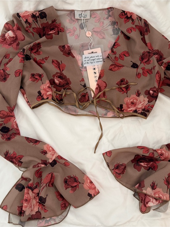 Oh Polly Tops - Oh Polly Floral Tie-Front Top with Ruffle Frill Skirt